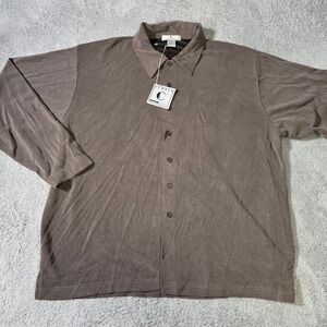 Cumran Mens XL Button Down Shirt Dark Taupe Micro Ribbed Long Sleeve NWT‎